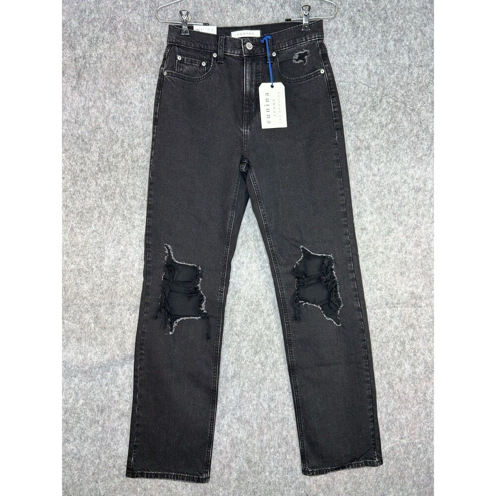 Eunina Codi Super High Rise Dad Jeans Distressed Black Women's Size 1/25